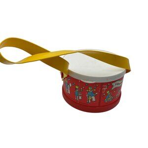 Vintage Fisher-Price Plastic Toy Drum Yellow Handle Marching Band Graphics 1979